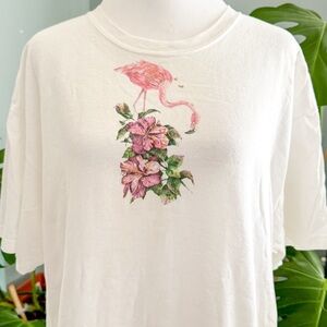 Floral Flamingo Graphic Tee - White